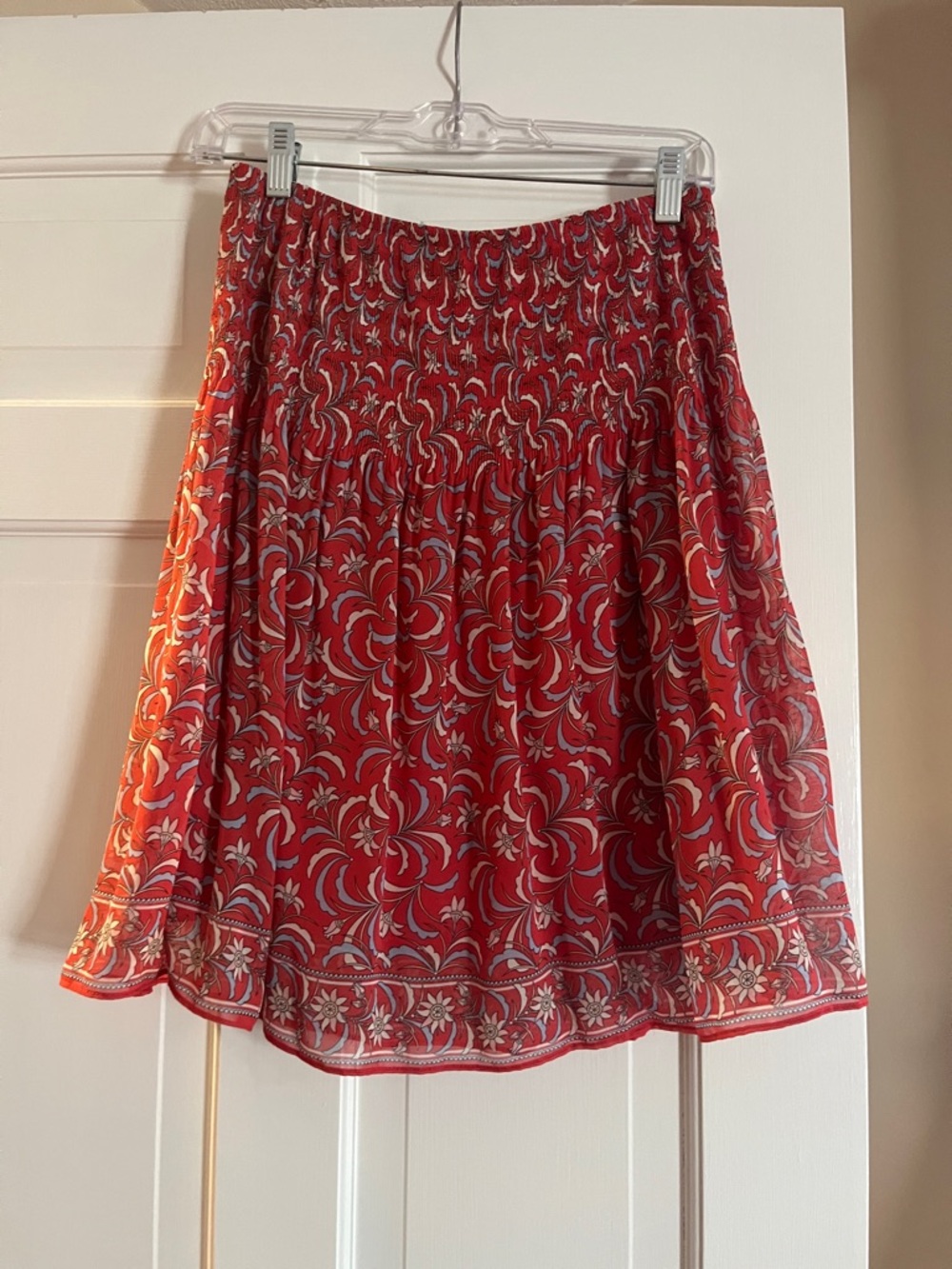 Max Studio Red Floral-Print Smocked Waist Skirt